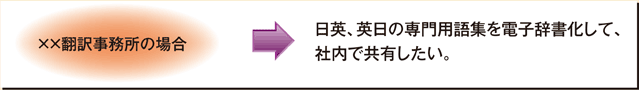 ××翻訳事務所の場合：日英、英日の専門用語集を電子辞書化して、社内で共有したい。