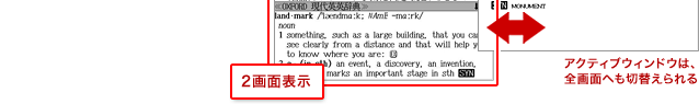 2画面表示　アクティブウィンドウは、全画面表示へも切替えられる