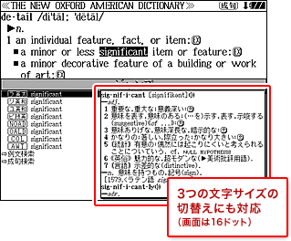 3つの文字サイズの切替えにも対応（画面は16ドット）