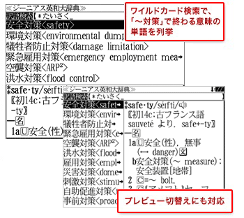 ワイルドカード検索で、「〜対策」で終わる意味の単語を列挙