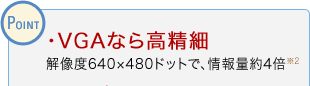 POINT ・VGAなら高精細 解像度640×480ドットで、情報量約4倍※2