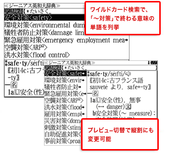 ワイルドカード検索で、「〜対策」で終わる意味の単語を列挙