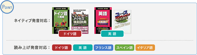 ネイティブ発音対応：ドイツ語・英語／読み上げ発音対応：ドイツ語・英語・フランス語・スペイン語・イタリア語