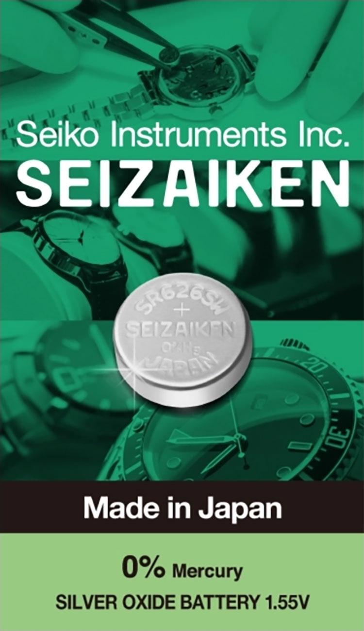 Quality of Watch Expert SEIZAIKEN. Made in Japan. 0% Mercury SILVER OXIDE BATTERY 1.55V
